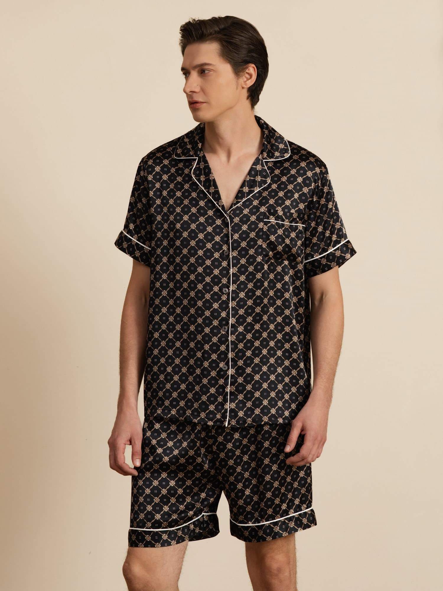 [Cadena Negra] SilkSilky-ES Manga corta Cuello de Muesca Pijamas de hombre 001