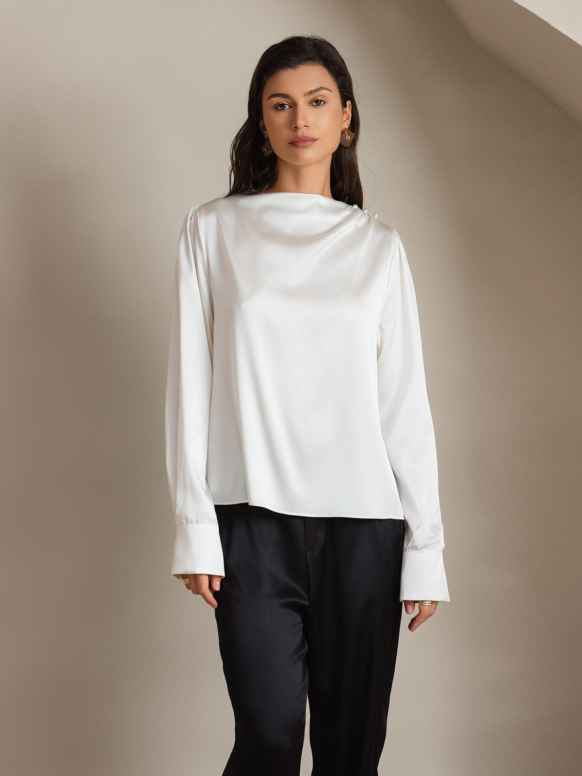 [Blanco] SilkSilky-ES 19Momme Seda Womens Shirt 006