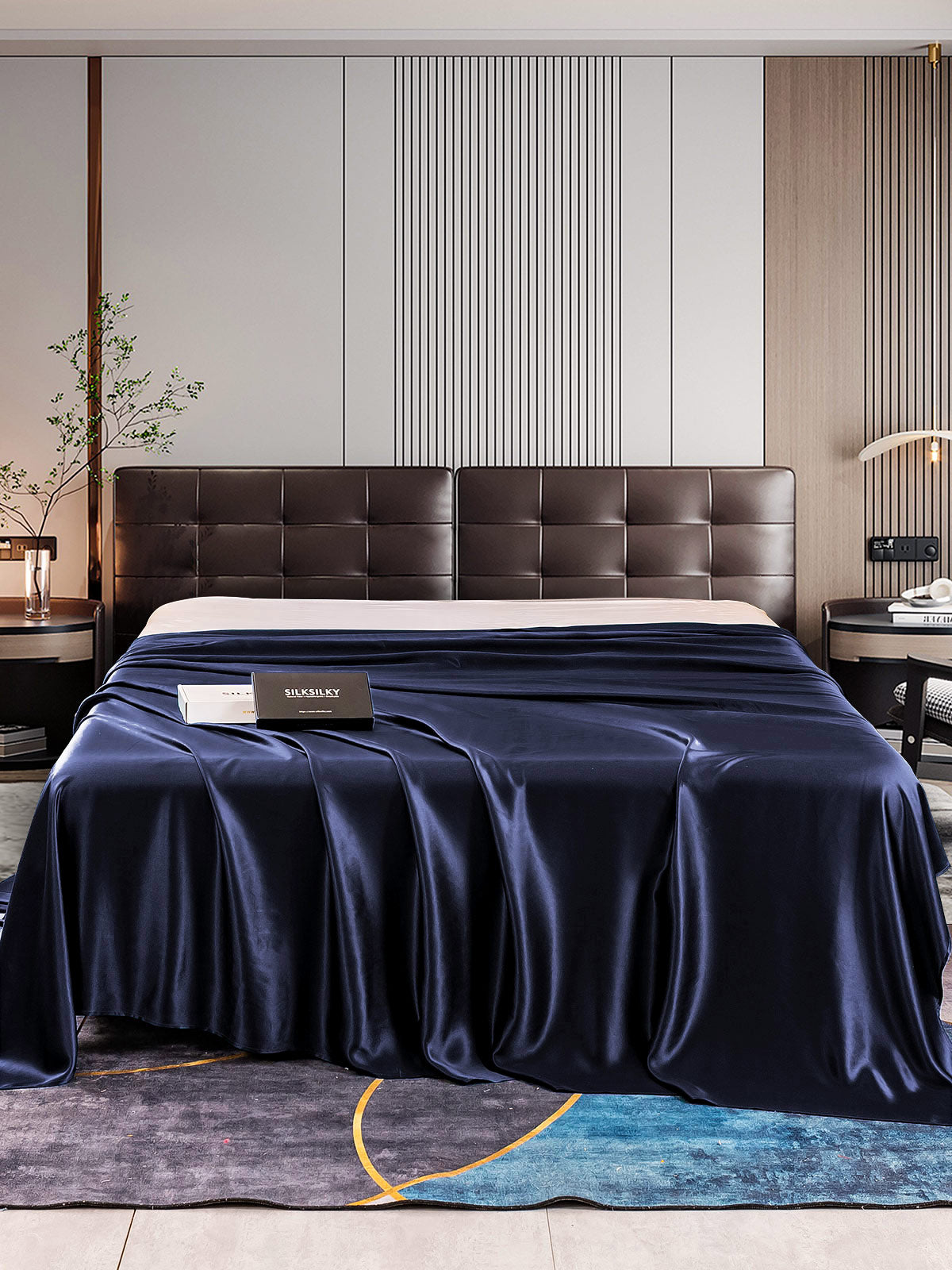 [Azul Oscuro] SilkSilky-ES 22Momme Seda Pura Sheet 001
