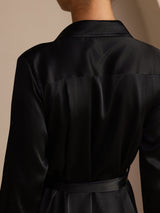 [Negro] SilkSilky-ES Long Sleeve Lapel Collar Vestido 004