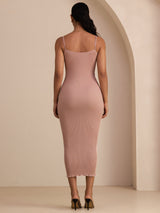 [Rosa] SilkSilky-ES Spaghetti Strap Boat Neck Vestido 002