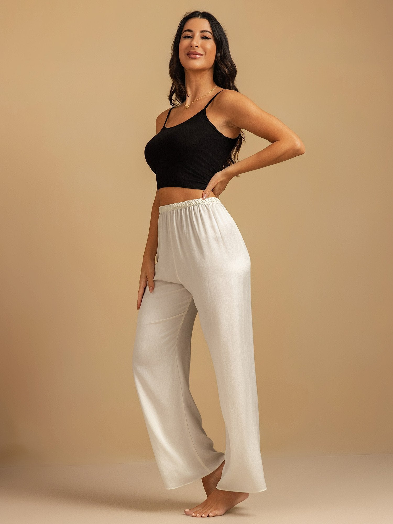 [Blanco] SilkSilky-ES 19Momme Seda Womens Sleep Bottoms 007,