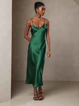 [Verde] SilkSilky-ES Spaghetti Strap V Neck Vestido 005