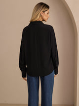 [Negro] SilkSilky-ES Long Sleeve Lapel Collar Blusas de Mujer 002