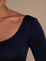 [Azul Oscuro] SilkSilky-ES Long Sleeve Cuello en U Camisetas de Mujer 006