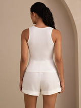 [Blanco] SilkSilky-ES Sleeveless Deep V Neck Top de tirantes 002
