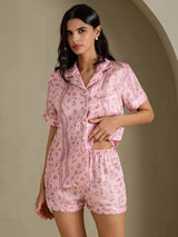 [Leopardo Rosa] SilkSilky-ES Short Sleeve Notch Collar Pijamas de mujer 003