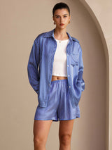 [Raya Diplomática Azul] SilkSilky-ES Long Sleeve Lapel Collar Women's Outfit Sets 001