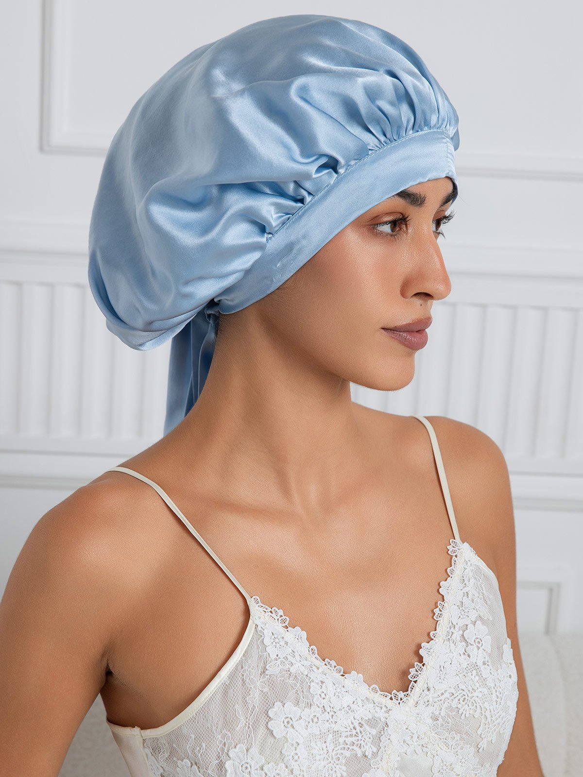 [Azul Claro] SilkSilky-ES Seda Pura Sleep Cap 004
