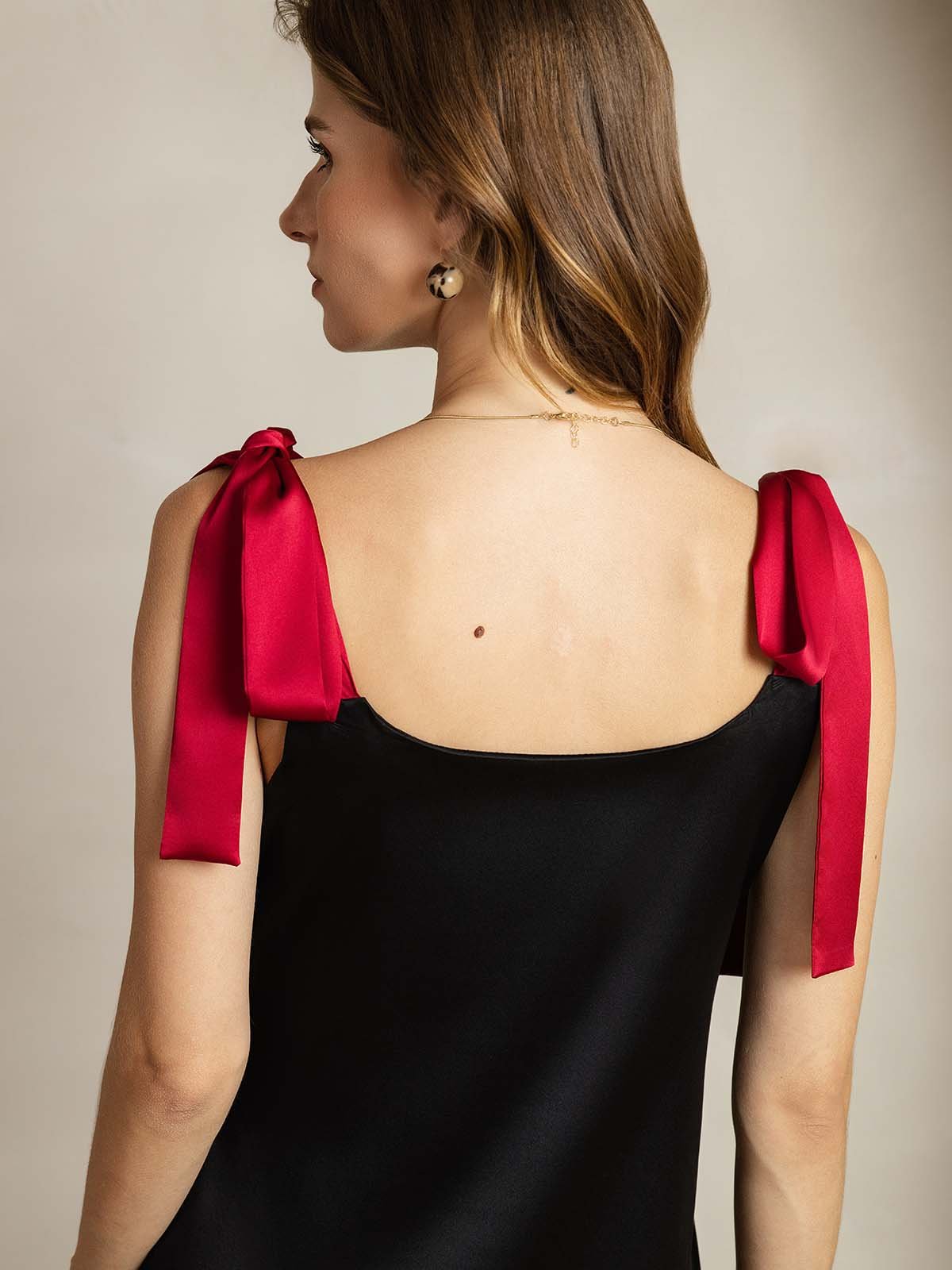 [Negro] SilkSilky-ES 19Momme Seda Square Neck Vestido 007