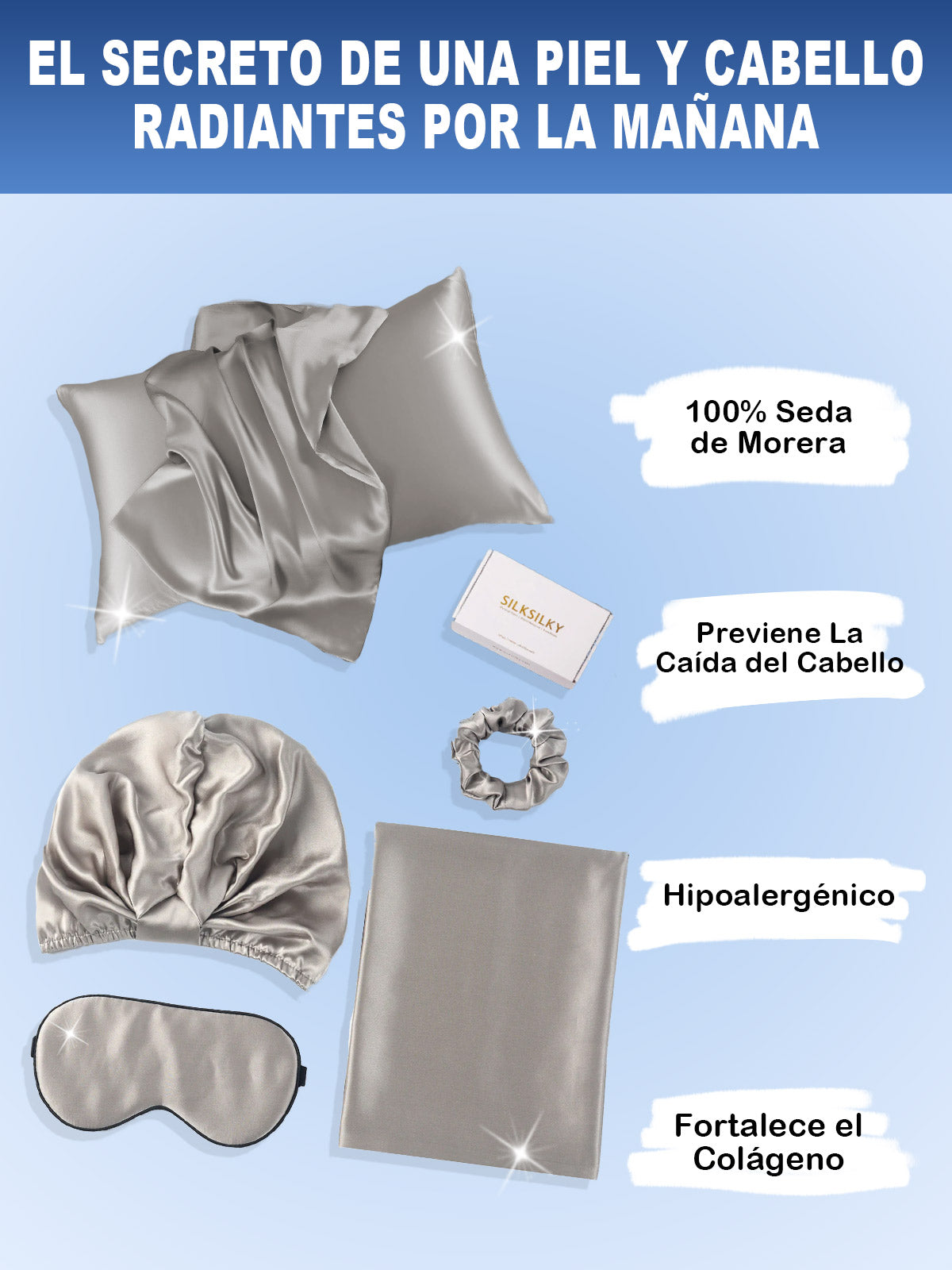 SilkSilky ES 19Momme Seda Pura Pillowcase Set Gris 002