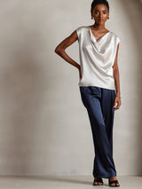 [Gris Claro] SilkSilky-ES Cap Sleeve Cowl Neck Camisetas de Mujer 003