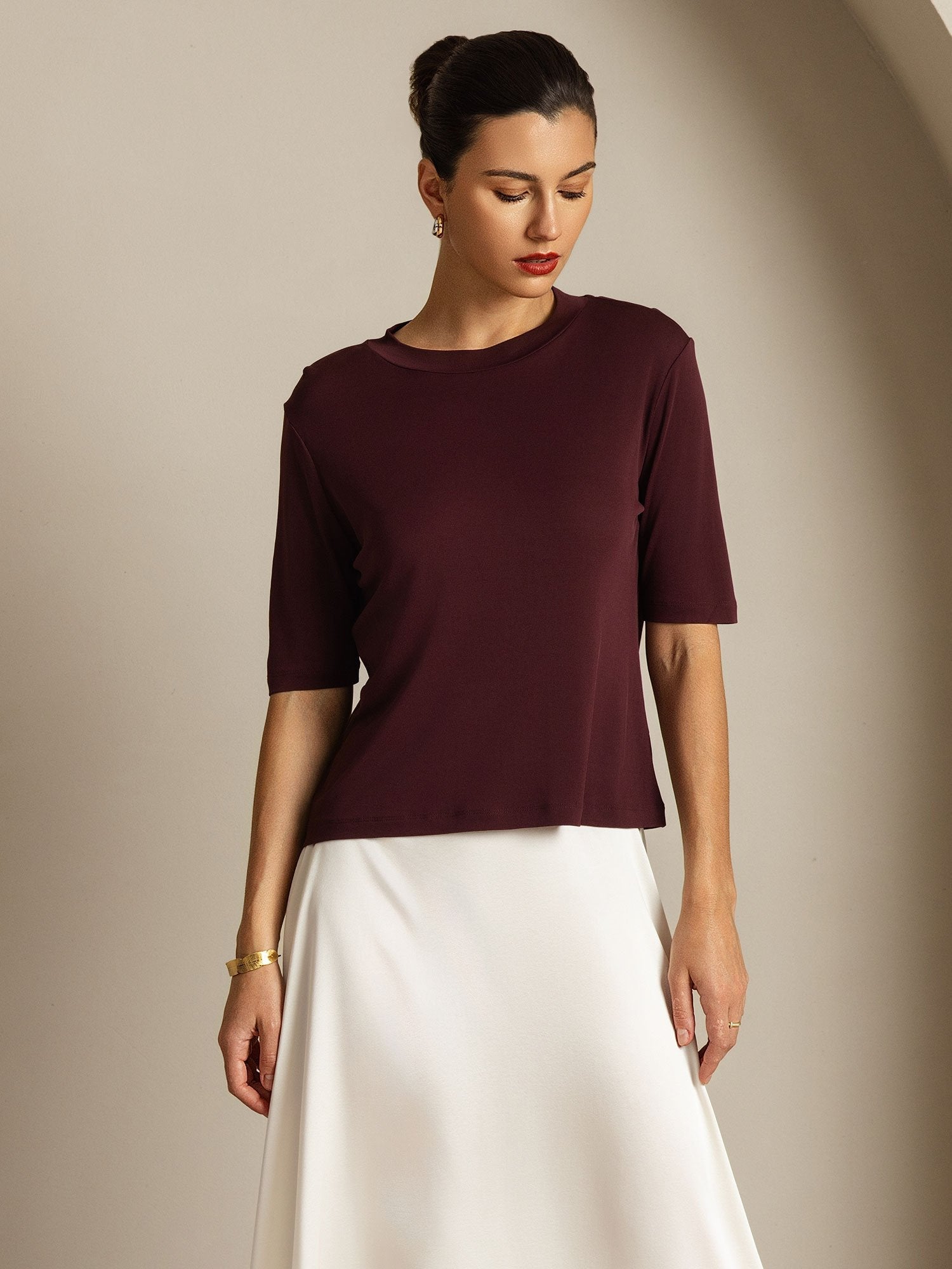 [Vino Windsor] SilkSilky-ES Seda Pura Womens T-Shirt 009