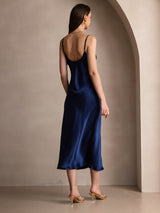 [Azul Oscuro] SilkSilky-ES Spaghetti Strap V Neck Vestido 002