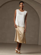 [Blanco] SilkSilky-ES Sleeveless Round Neck Top de tirantes 005