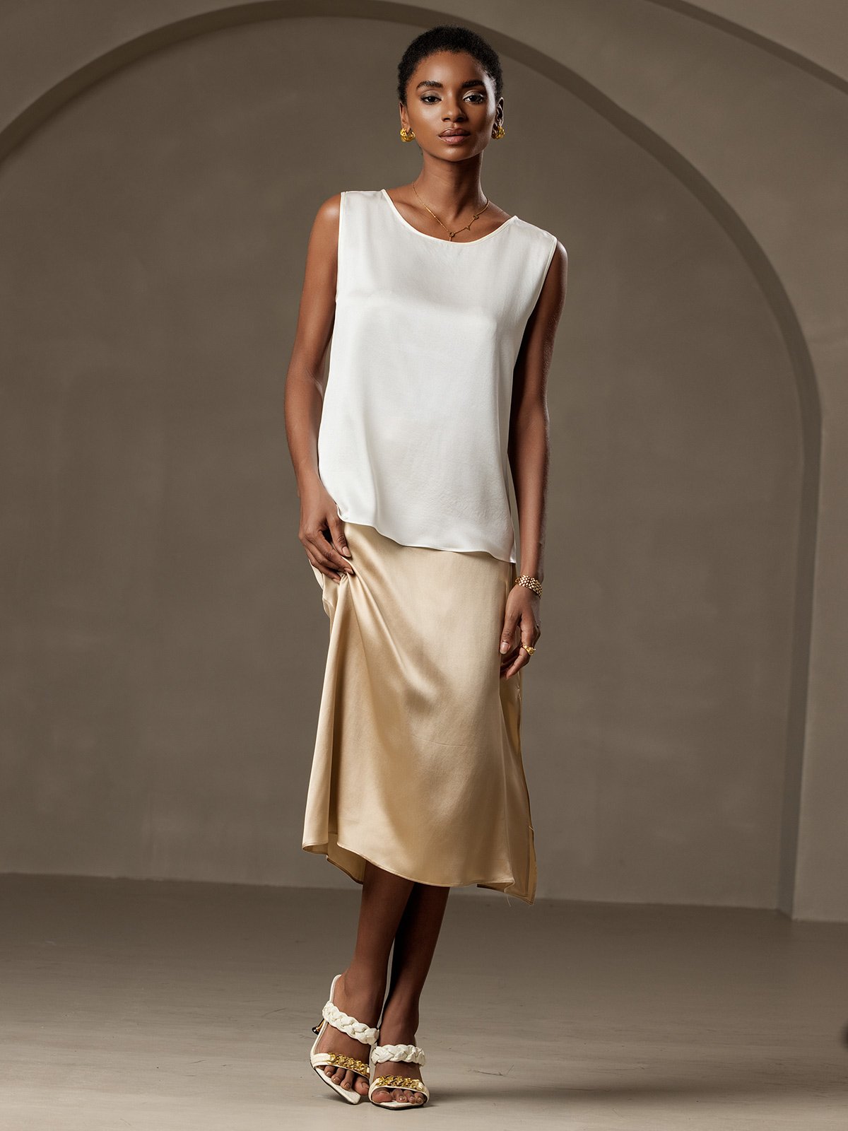 [Blanco] SilkSilky-ES 19Momme Seda Camisoles 005
