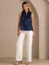 [Azul Oscuro] SilkSilky-ES Sleeveless Tie Neck Top de tirantes 008