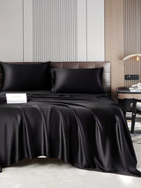 [Negro] SilkSilky-ES 22Momme Seda Pura Bedding Set 005,