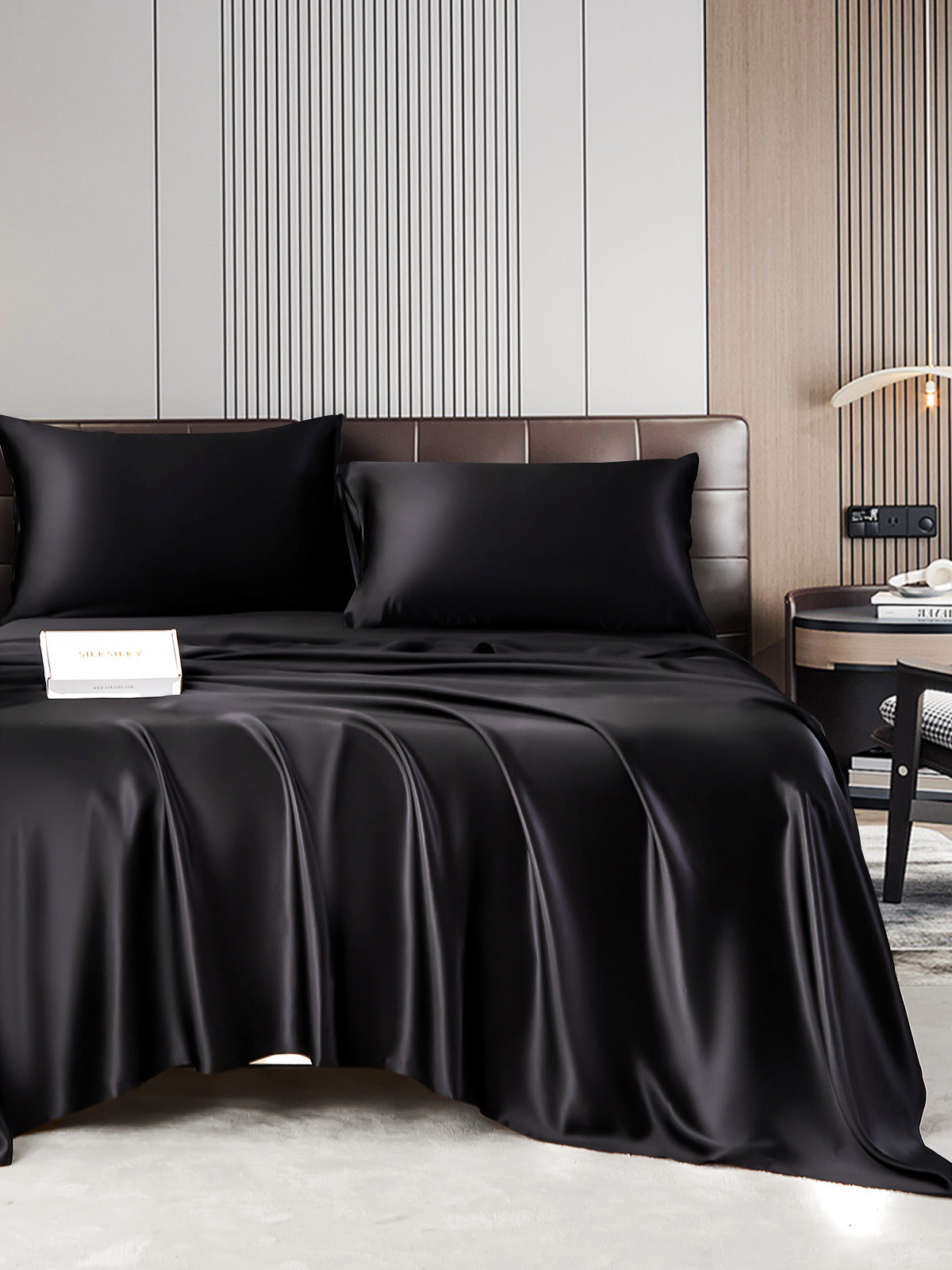 [Negro] SilkSilky-ES 22Momme Seda Pura Bedding Set 005