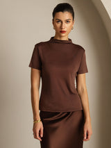 [Café] SilkSilky-ES Short Sleeve Camisetas de Mujer 003