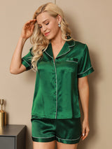 [Verde] SilkSilky-ES Short Sleeve Lapel Collar Pijamas de mujer 004