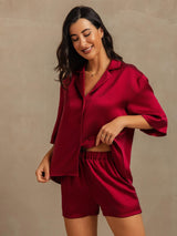 [Vino] SilkSilky-ES 19Momme A metà Cuello de Muesca Pijamas de mujer 007