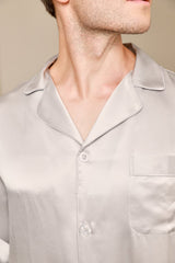 [Gris] SilkSilky-ES Long Sleeve Lapel Collar Pijamas de hombre 006