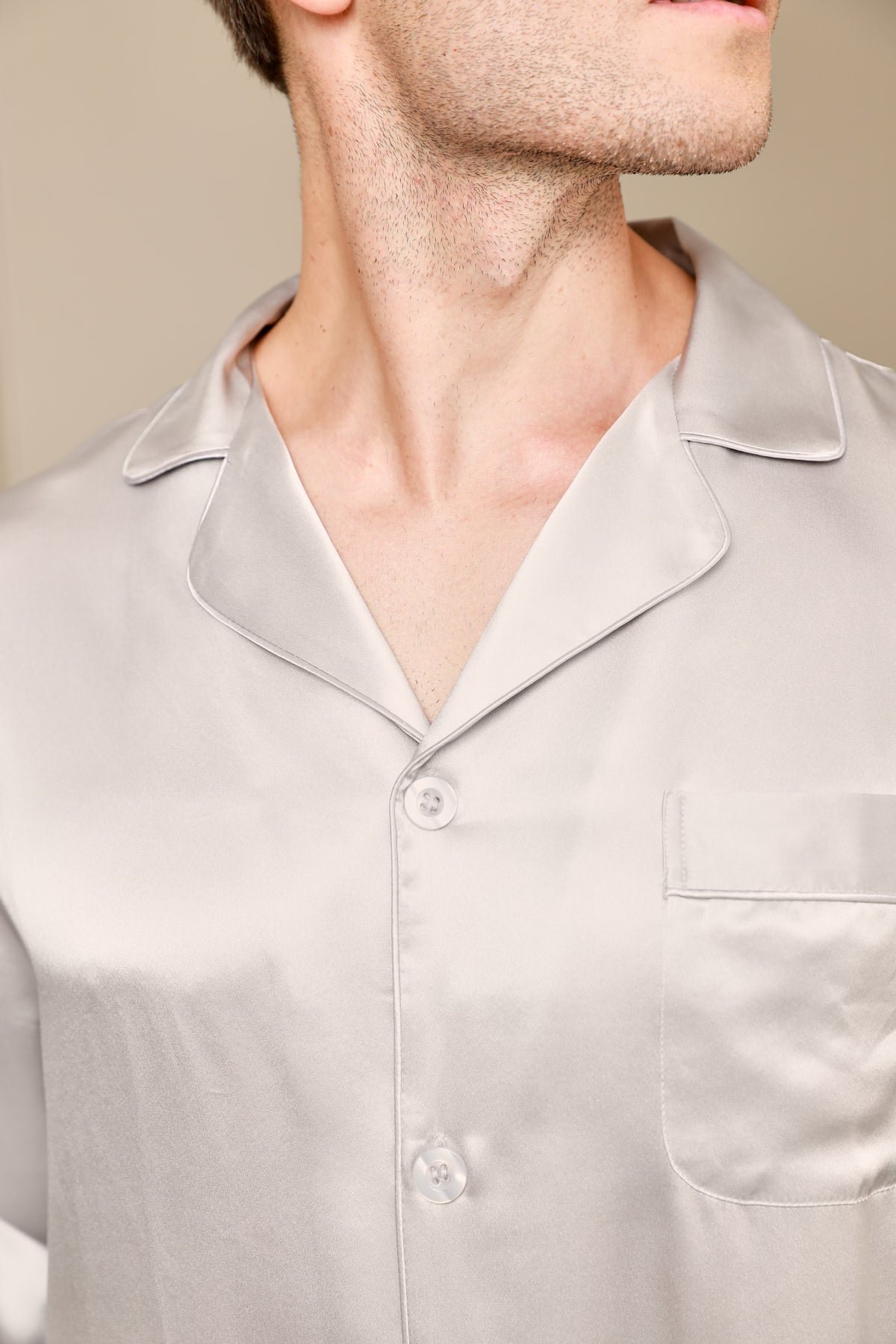 [Gris] SilkSilky-ES Manga larga Cuello de Muesca Pijamas de hombre 006