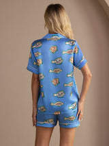 [Pez Azul] SilkSilky-ES Short Sleeve Lapel Collar Pijamas de mujer 002