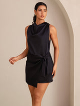 [Negro] SilkSilky-ES Sleeveless Cowl Neck Vestido 004