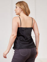 [Negro] SilkSilky-ES Spalline Sottili Cuello en V Top de tirantes talla grande 002