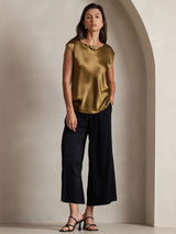 [Marrón] SilkSilky-ES Cap Sleeve Round Neck Camisetas de Mujer 004