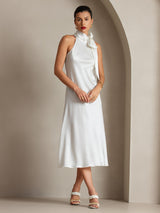 [Blanco] SilkSilky-ES Sleeveless Halter Vestido 005