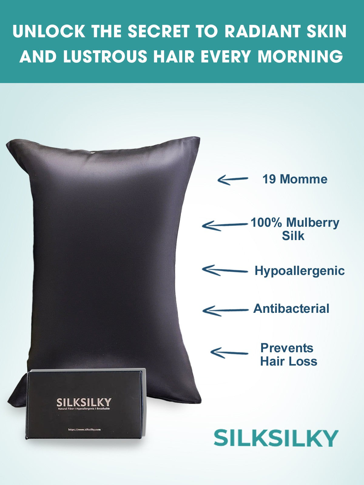 [Negro] SilkSilky-ES 19Momme Seda Pura Pillowcase 002