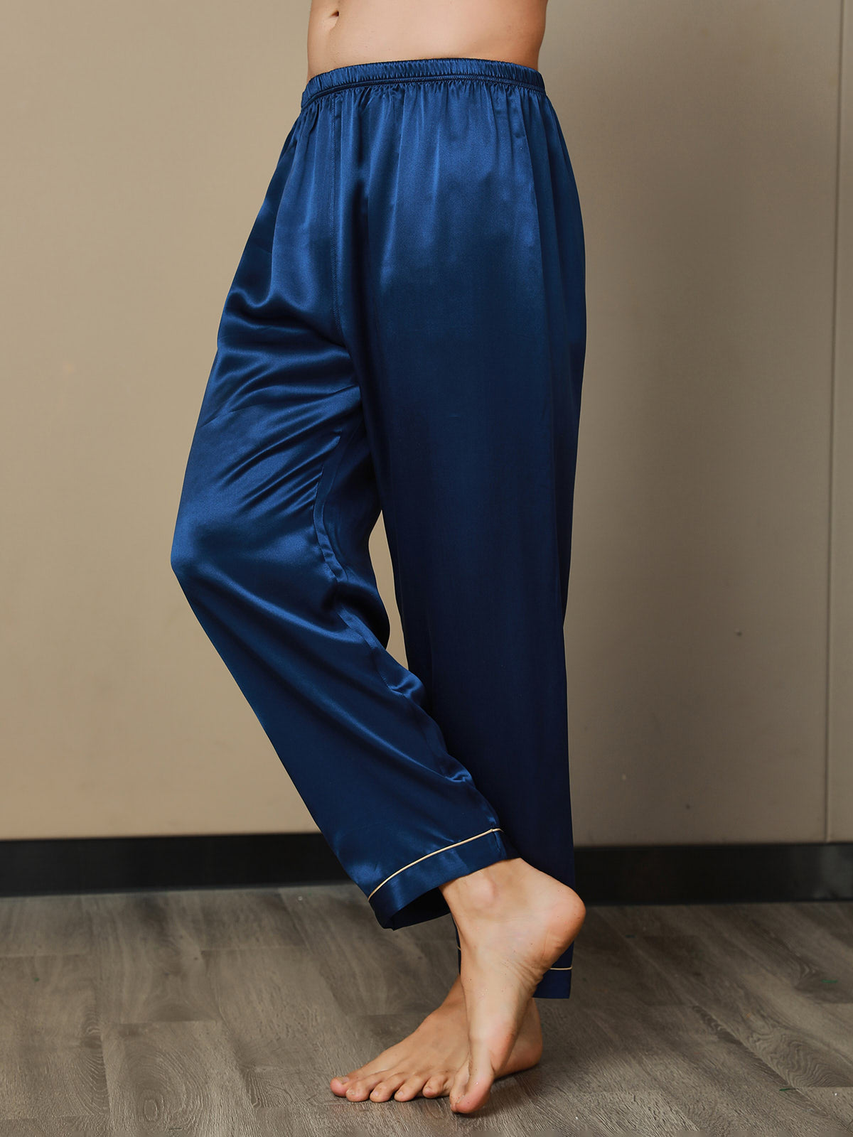 [Azul Oscuro] SilkSilky-ES Seda Pura Mens Sleep Bottoms 007