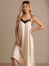 [Beige Arroz] SilkSilky-ES V Neck Camisón 006