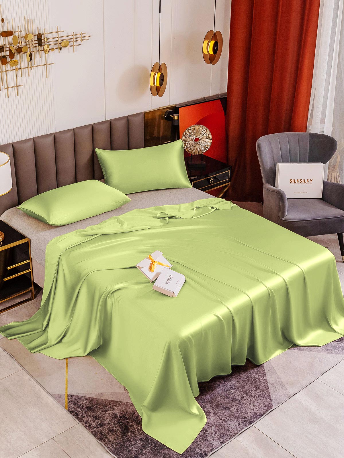 [Menta Verde] SilkSilky-ES 19Momme Seda Pura Bedding Set 001
