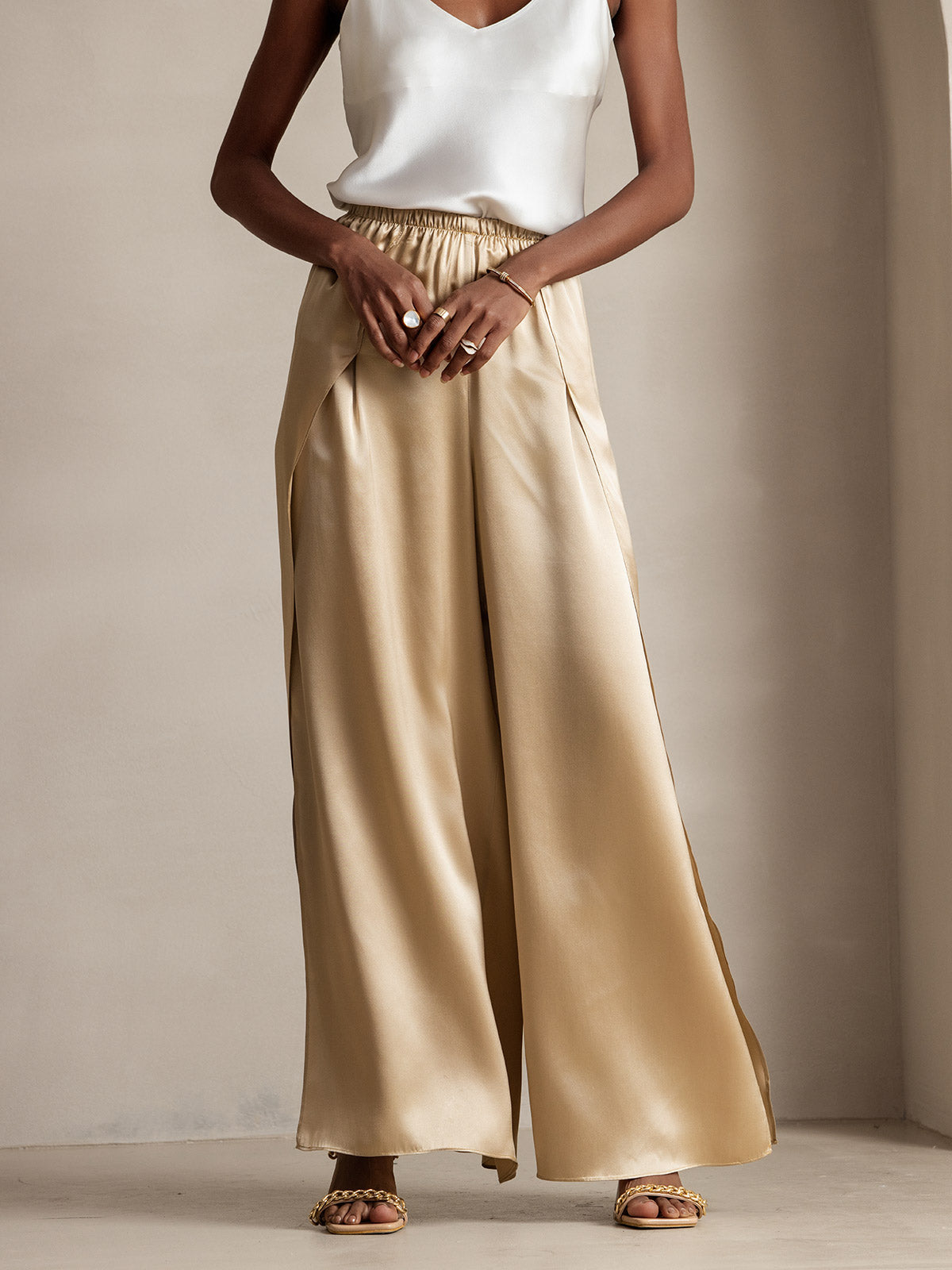 [Champán] SilkSilky-ES 19Momme Seda Split Pantalones de mujer 003