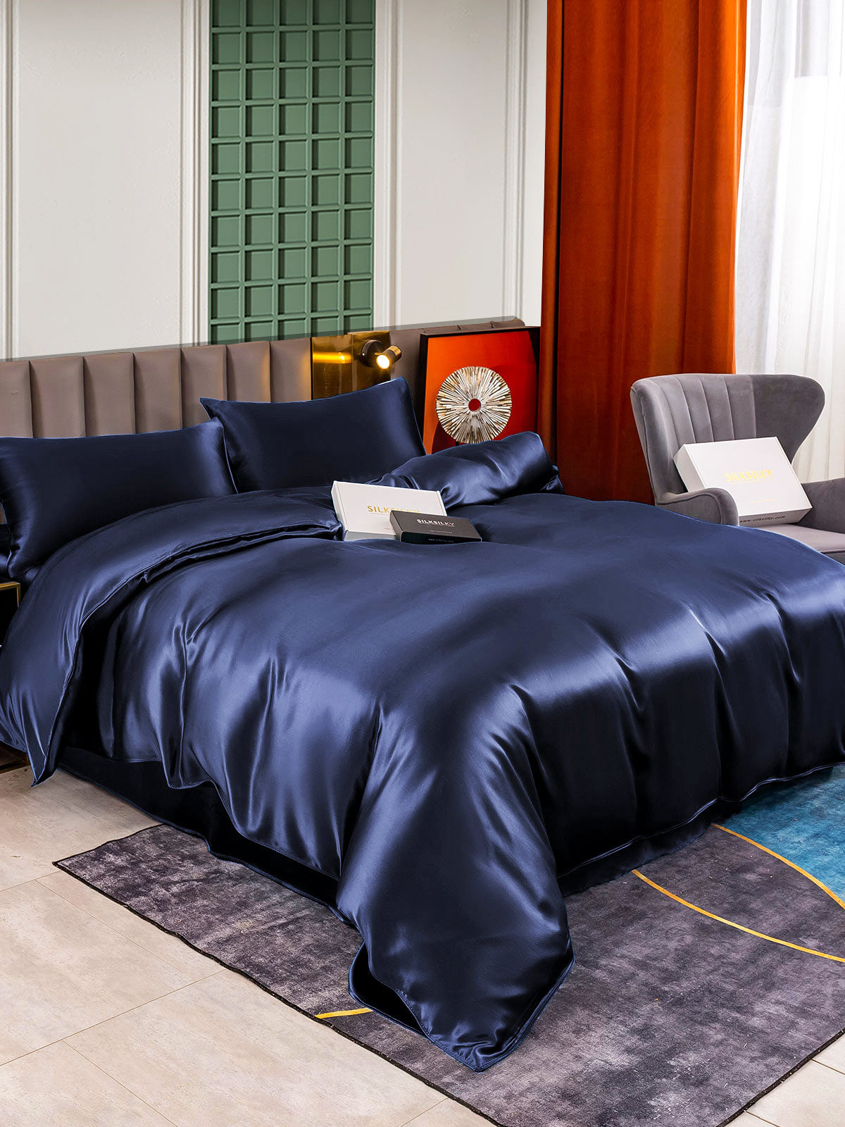 [Azul Oscuro] SilkSilky-ES 25Momme Seda Pura Bedding Set 003