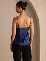 [Azul Oscuro] SilkSilky-ES Spaghetti Strap V Neck Top de tirantes 002