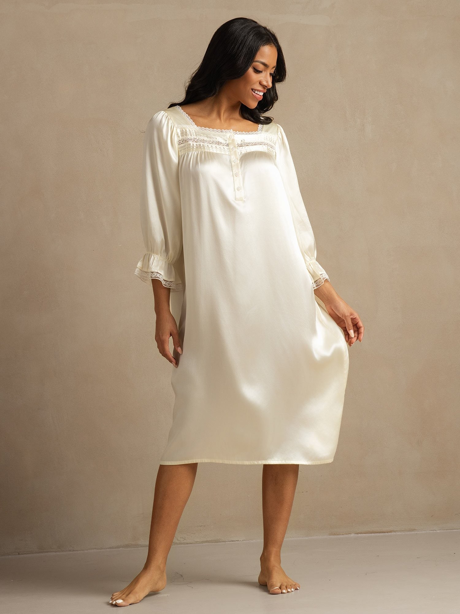 [Blanco] SilkSilky-ES Seda Pura Nightgown 001
