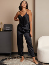 [Negro] SilkSilky-ES Spalline Sottili Cuello en V Conjunto de tirantes 005