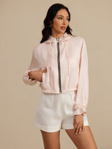 [Rosa] SilkSilky-ES 18Momme Manga larga Cuello Alto Chaqueta de mujer 003