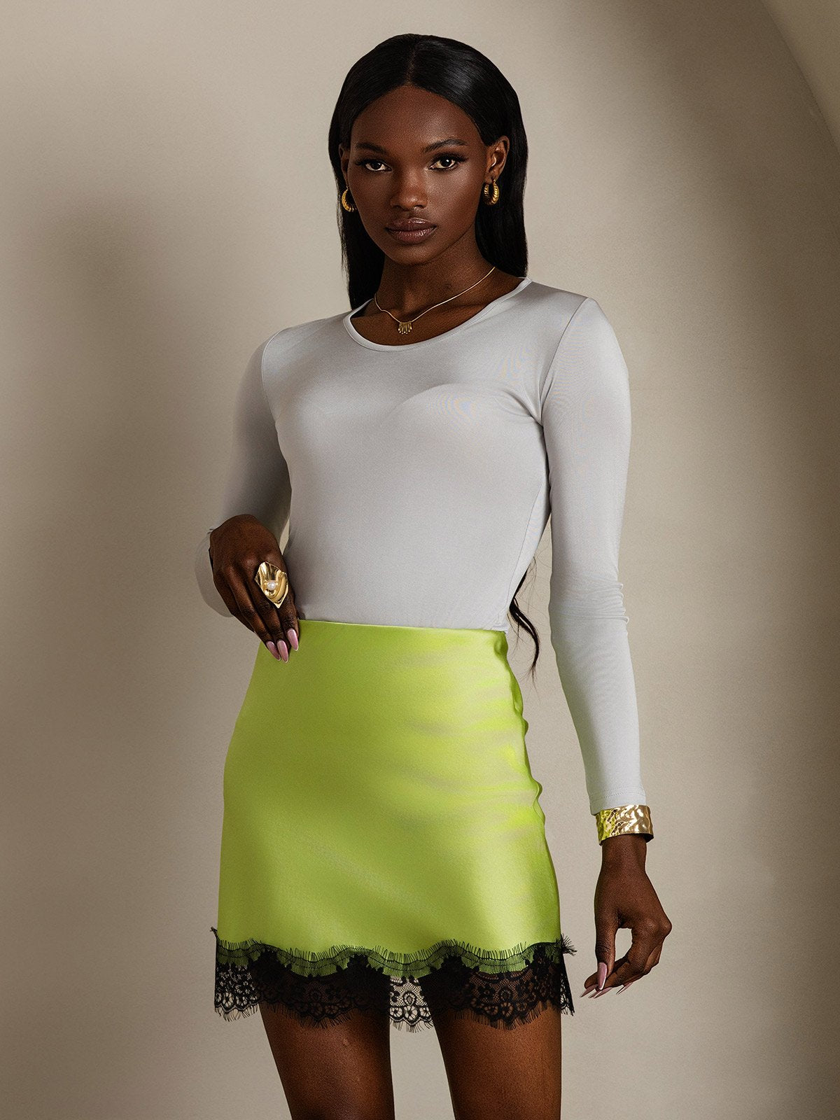 [Menta Verde] SilkSilky-ES 19Momme Seda Skirt 003