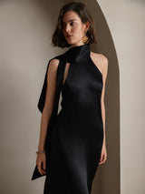 [Negro] SilkSilky-ES Sleeveless Halter Vestido 003