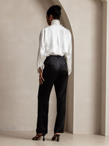 [Negro] SilkSilky-ES 19Momme Seda Womens Pants 004