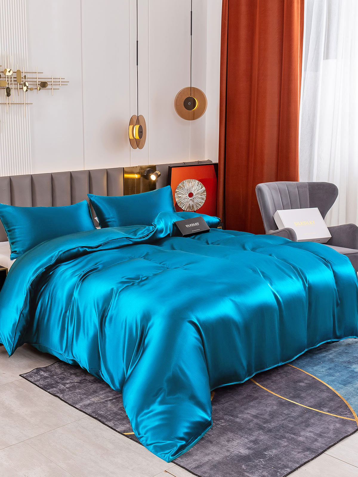 [Azul Real] SilkSilky-ES 19Momme Juego de ropa de cama 001