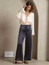 [Cadena Azul Marino] SilkSilky-ES 19Momme Seda Womens Pants 003