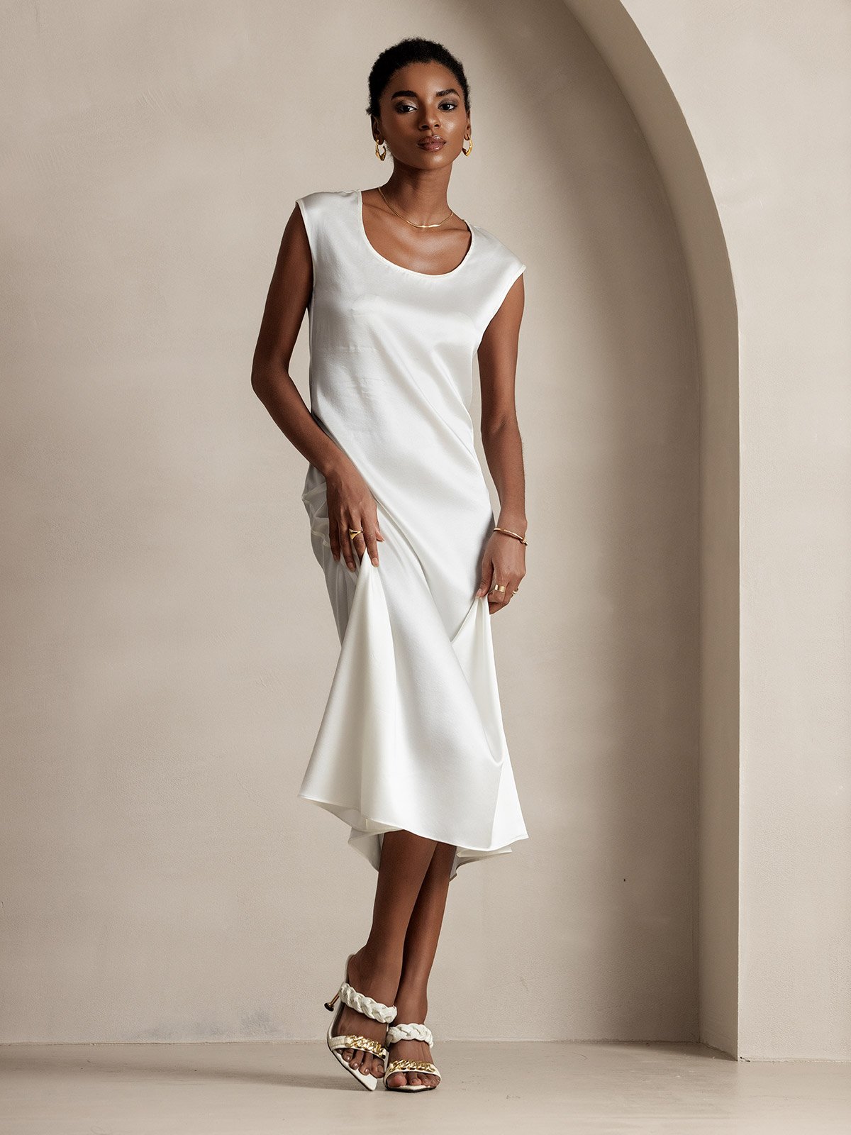 [Blanco] SilkSilky-ES 19Momme Seda Dress 001