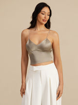 [Caqui] SilkSilky-ES Spaghetti Strap V Neck Top de tirantes 003